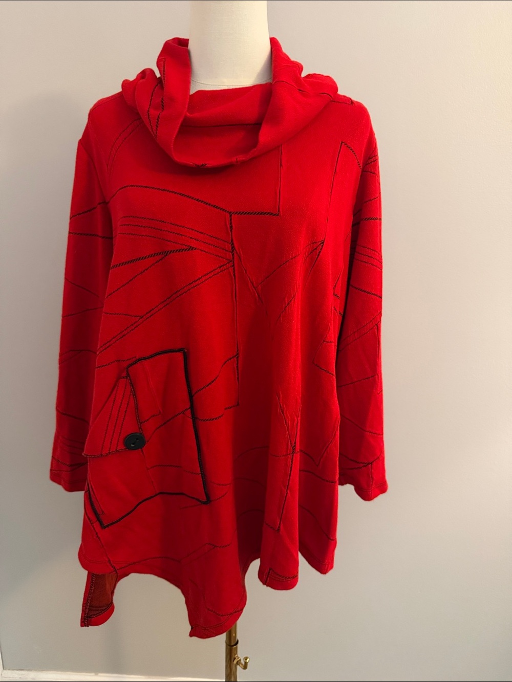 Ali Miles Red Cowl Neck Tunic Sweater with Pocket